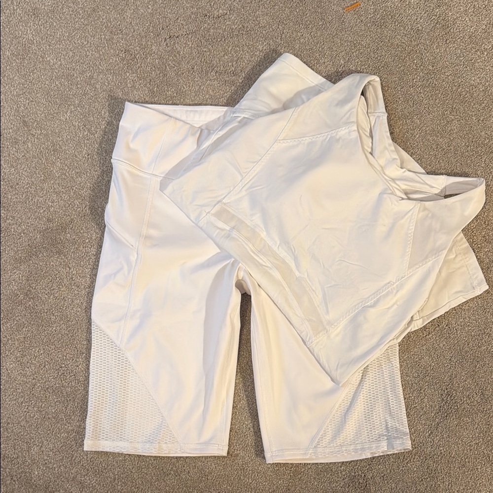 Athleta Women's Cream / White Bike Shorts and Razorback built-in bra top
